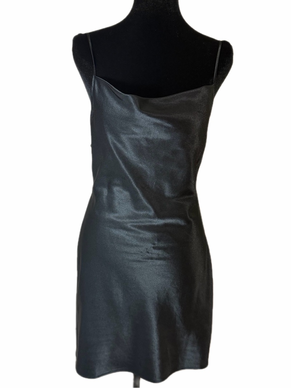 H&M Black Satin Slip Dress Open Back Tie Detail Size S